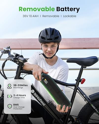 Image of isinwheel M10 Pro Electric Bike, 1000W Peak Motor, 22 MPH 20 inchx4 inch Fat Tire Ebike, USB Phone Charging Port, 10.4Ah Removable Battery, 7-Speed Electric Dirt Bike for Adults, Teens & Women