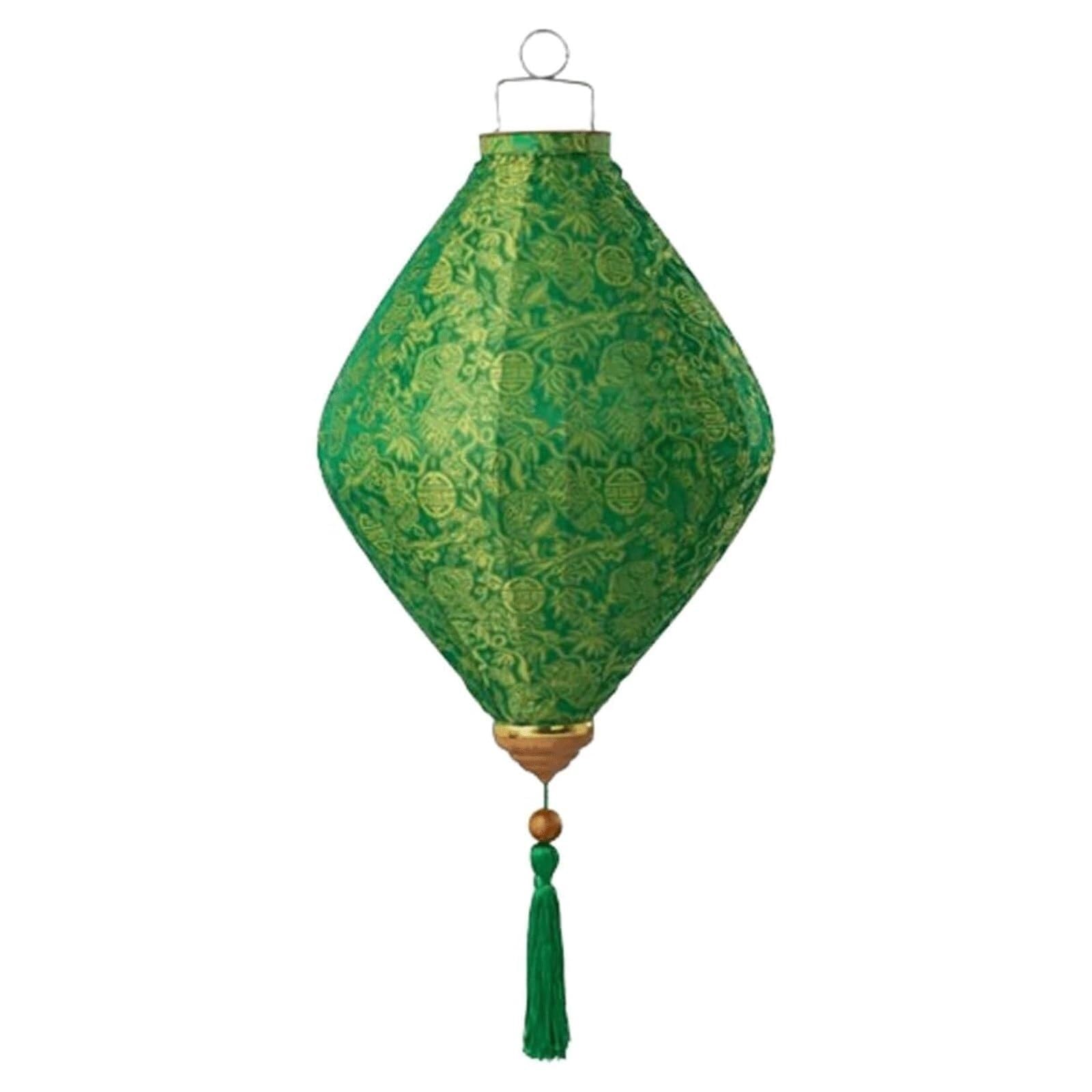 Asian lantern, Vietnamese Oval Silk Lantern Chinese Japanese Decorative Jacquard Hanging with Tassel for Wedding Party Decoration(Green,14 Inch)