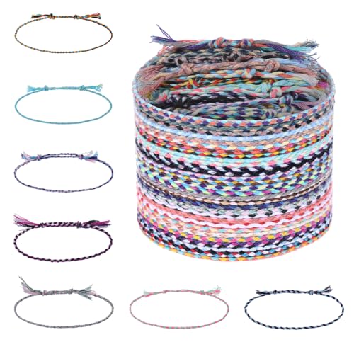 30 Pcs Woven Wrap Friendship Bracelets, Handmade Braided Friendship Bracelet Boho Surfer Woven Wrist Bracelet for Women Mens Adjustable Colorful String Bracelet for Birthday Gifts Party Favors