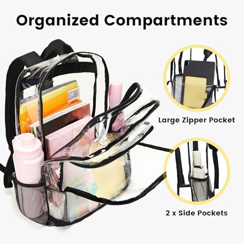 Image of Vorspack Clear Backpack for School, 18.5 Inch Large Clear Bookbag - Black | See Through Transparent Backpack for Girls Boys, 32L Large Capacity, PVC Materials, Padded Straps, Ideal for College, Work