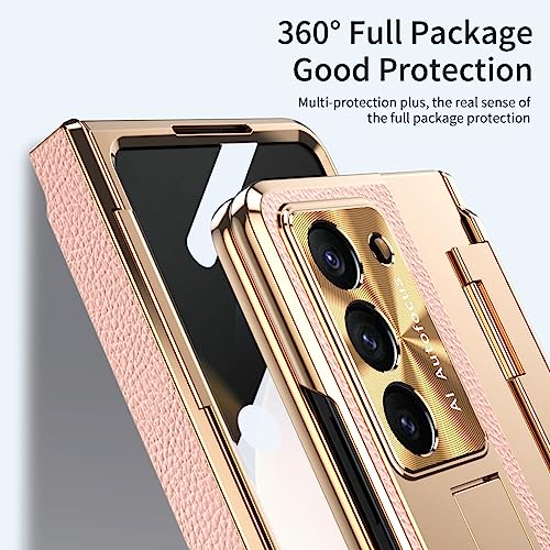 Coque rigide Galaxy Z Fold 5 luxe rose doré avec béquille cachée
