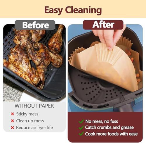 Image of 9 Inch Air Fryer Liners Disposable-300PCS Square Parchment Paper Liners,Heat Resistant & Non-Stick,Unbleached Liners for Air Fryer,Oven,Roasting,Baking,Microwave(Bottom is 8 Inch)