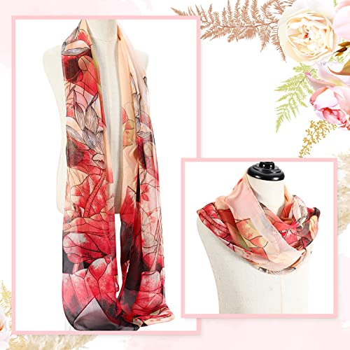 Xtinmee 8 Pcs Lightweight Summer Scarfs for Women Ultra Thin Scarves Floral Pattern Dressy Scarf Lotus Print Long Chiffon Georgette Thin Shawl Scarves Women Holiday Gifts Present Head Neck Hair Wrap3