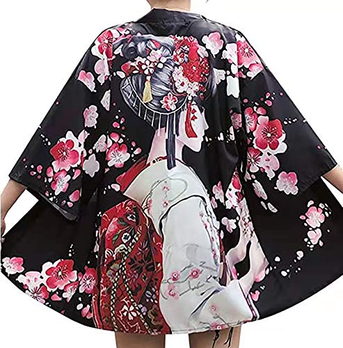 Image of LAI MENG FIVE CATS Women's Floral Print Loose Blouse Japanese Kimono Tops | Puff Sleeve,Cover up Top,Casual Cute Tops,Summer Cardigans 2026