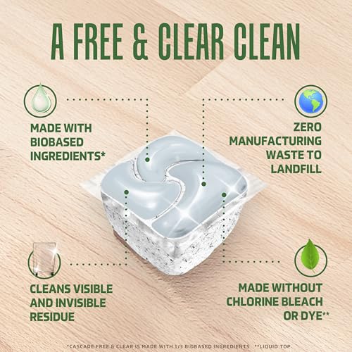 Cascade Free & Clear Dishwasher Pods, Dishwasher Detergent, Dish Detergent Soap, Unscented, 62ct - image 5