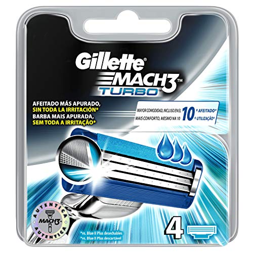 Gillette Mach3 Turbo - Recambio de Maquinilla de Afeitar para Hombre 4 Recambios