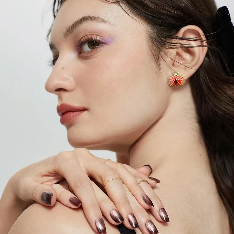 Dreuyet Colorful Ladybird Earrings for Women Trendy Cubic Zirconia Beetle Stud Earrings Cute Charm Insect Post Earrings - Image 2