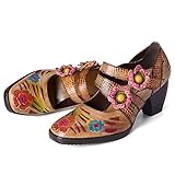 Leder Mary Jane Halbschuhe Blockabsatz