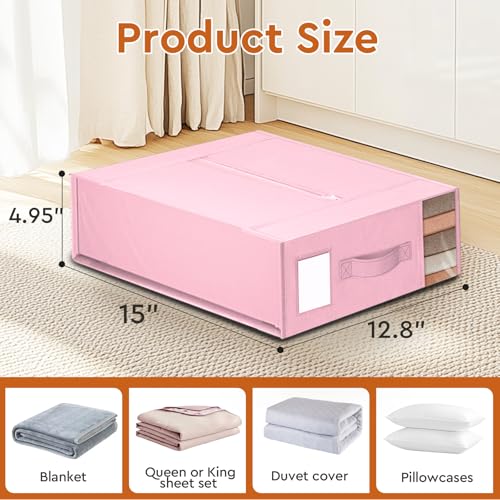 Image of StorageTastic 2 Pack Bed Sheet Closet Organizers and Storage,Sturdy Foldable Storage Containers with Window and Label,Storage and Organization for Bedding Sheets,Duvet Covers,Blankets (Pink)
