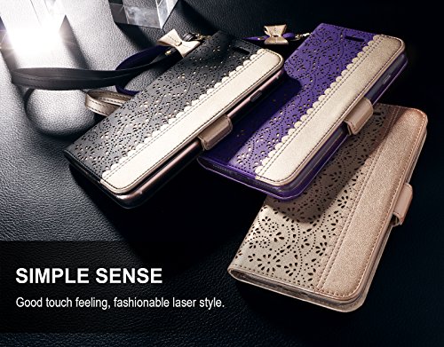 WWW Homelove iPhone 6S 4.7" Case, iPhone 6 Case, [Luxurious Romantic Carved Flower] Leather Wallet Case with [Inside Makeup Mirror] and [Kickstand Feature] for Apple iPhone 6/6S Black - Thumbnail 7