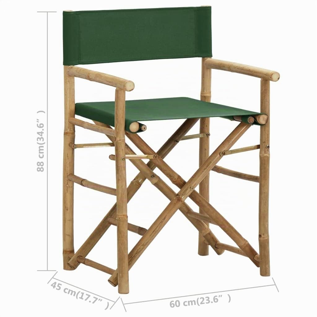 vidaXL 2X Chaises Pliables de Directeur Fauteuils de Jardin Chaises de Metteur en Scène d'Extérieur Fauteuils de Véranda Vert Bambou et Tissu