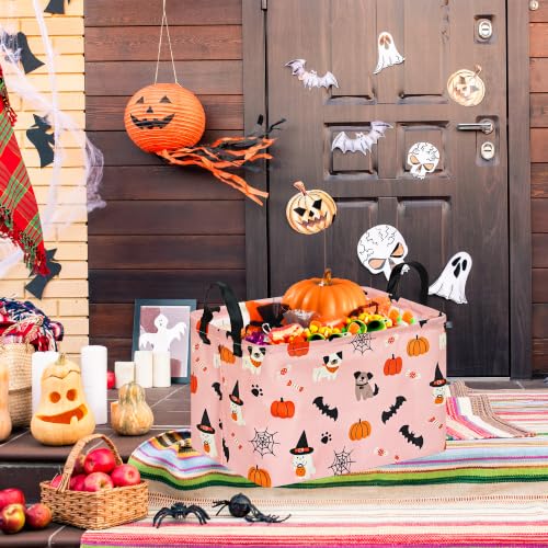 Image of Halloween Shelf Nursery Storage Basket Laundry Hamper Storage Box and Bins for Home Decor Clothes with Handles(Pink Puppy)
