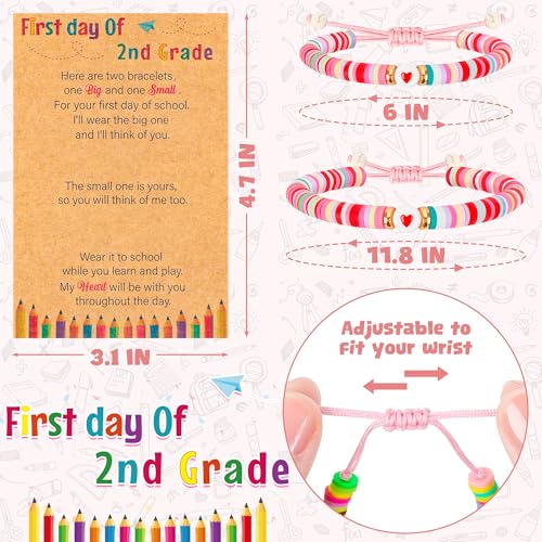 Image of Back to School Supplies, First Day of Kindergarten Bracelet, Back to School Bracelet Mommy and Me, Prek Matching Wish Bracelets Set, Adjustable Bracelet for Boys Girls Gifts Stuff Bulk