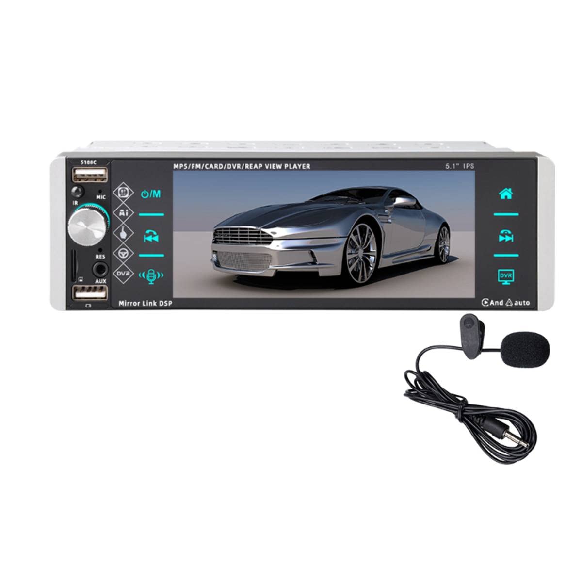 1 Din 5.1 cal Radio samochodowe Bluetooth IPS pojemno?ciowy ekran dotykowy samochodowe stereo wsparcie Mirrorlink AI asystent g?osowy RDS AM FM 4-USB + mikrofon ko?nierzowy