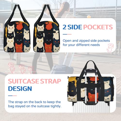 Cat Travel Duffle Bag Sports Yoga Weekender Overnight Workout Bags Cat Printed Lightweight Waterproof Gym Tote Bag for Women4