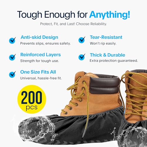 Image of Premium Boot & Shoe Covers Disposable Booties - 200 Pack - Durable, Non-Slip, Non-Toxic, Water Resistant, Recyclable Protectors for Indoor & Outdoor - Large Size Fits Most Shoes