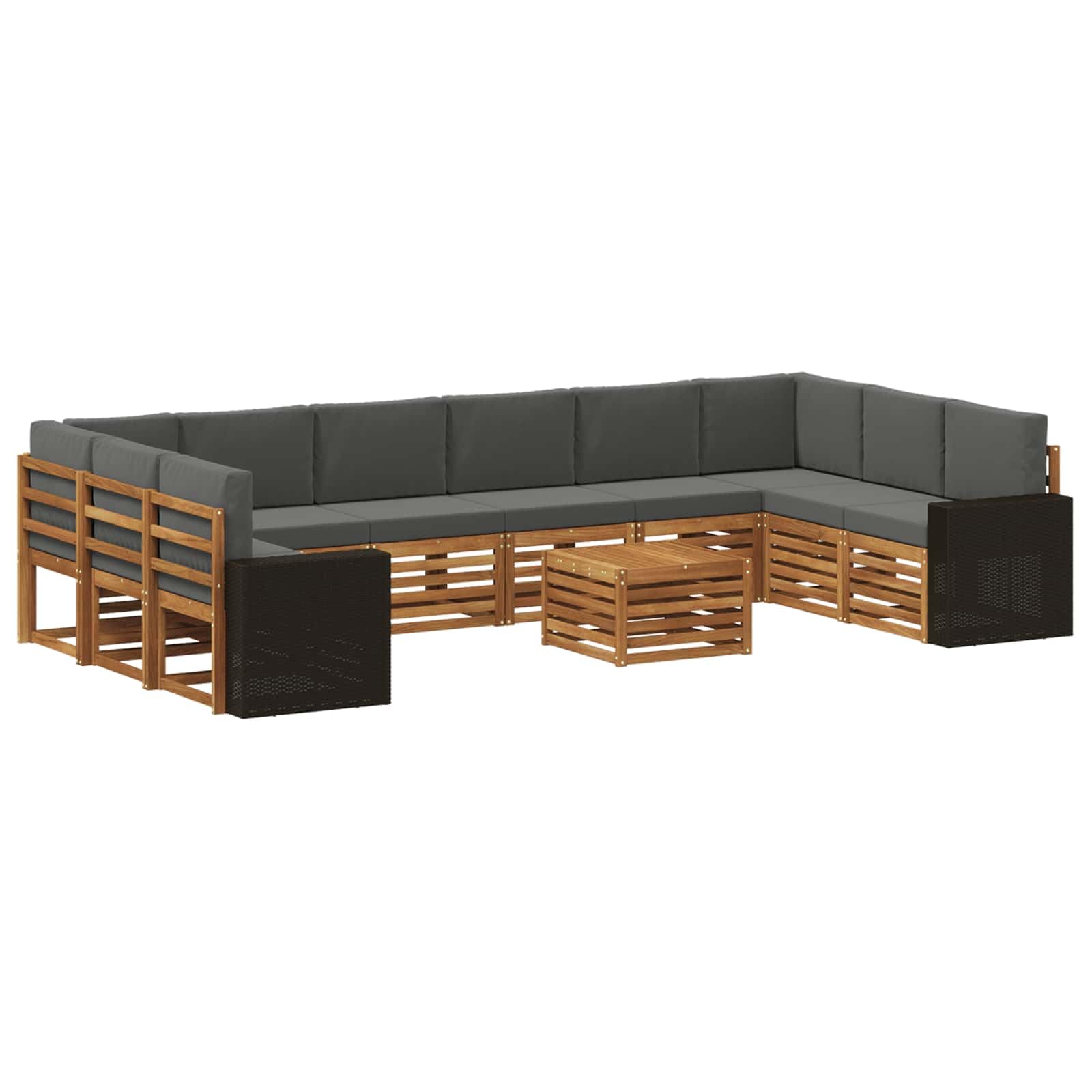 Outdoor-Sofagarnitur 11-teilig Natur Anthrazit Polyester, wetterbeständiges Gartenmöbelset mit 1 Tisch, 2 Ecksofas, 8 Sofas und 10 Sitzkissen für Terrasse und Außenbereich
