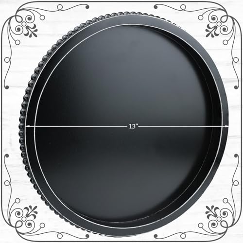 Lnofemin Round Black Wood Serving Tray with Beads, Wooden Decorative Tray for Entertaining, Decoration, and Gifting, — view 6