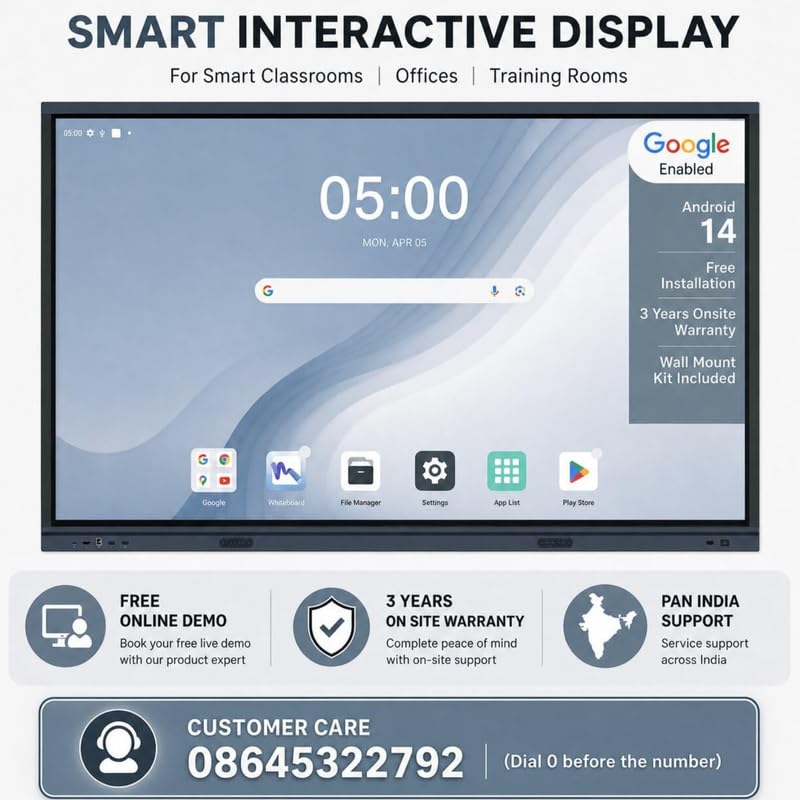 Image of BIG VUE Pro 75 Inch Android 16 Interactive Television + Stand | 4K UHD Flat Panel Board | Ultra Octa-Core Processor | 8GB RAM + 128GB ROM | AI Feature & Voice Control Remote for Teaching & Business
