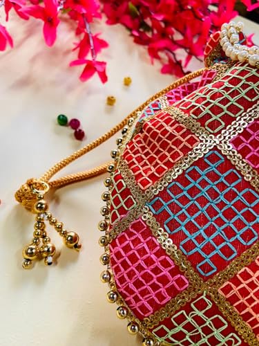Image of BYRA Women Multi Color Thread Silk Potli Bag for Gift Purpose