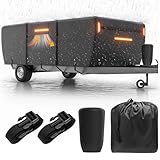 Pop Up Camper Cover 12-14 ft,Folding Camper Tent Travel Trailer RV Cover for Winter, Extra-Thick 7 Layers Oxford PU Waterproof Anti-UV Tear Resistant Remodel Parts with Windproof Straps