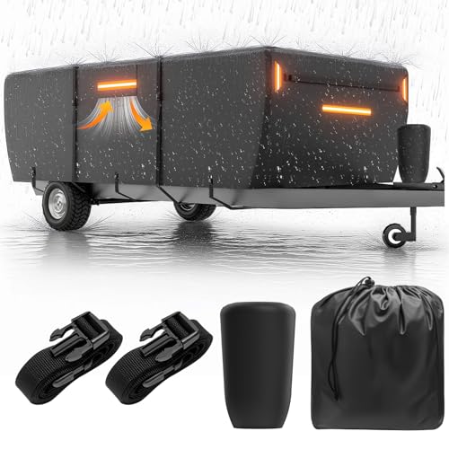 Pop Up Camper Cover 10'-12',Folding Tent Trailer Accessories Travel Camping RV Cover,Extra-Thick 7 Layers Oxford PU Waterproof Anti-UV Tear Resistant Pop-up Camper Cover with Windproof Straps