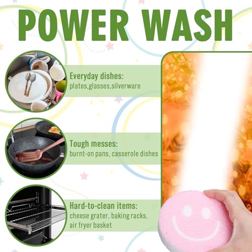 Image of FYSUIMU 8Pcs Smile Face Kitchen Sponges Pastel Smile Pattern Water Absorbing Dish Washing Sponge Non Scratch Cleaning Scrub Sponges for Home Kitchen Restaurant Bathroom