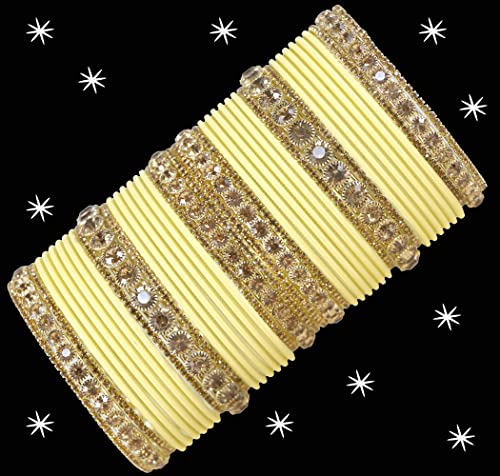 Image of NMII Non-Precious Metal Base Metal and Studded Zircon Gemstone and Matte Finish Worked Bangle set for Women /Girls
