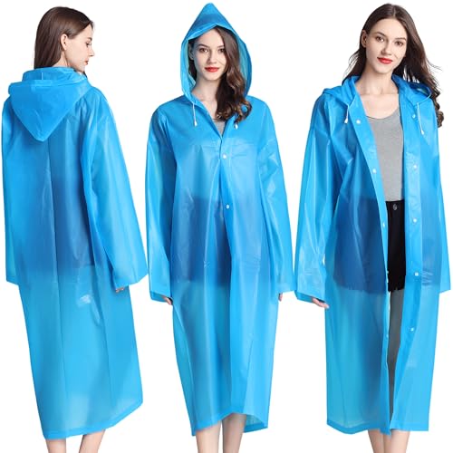 Image of Rain Ponchos, 2 Packs Reusable Ponchos for Adults with Drawstring Hood and Sleeves, Emergency Rain Coat for Theme Park, Hiking, Camping or Traveling