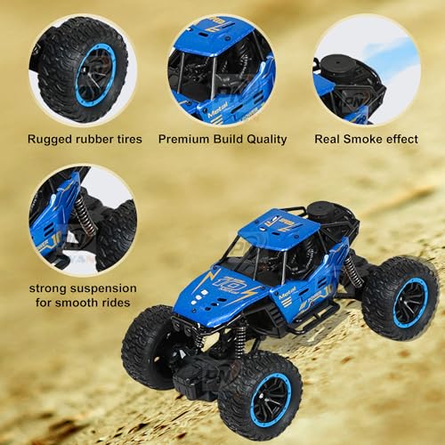 Image of Power Metal RC Monster Truck with Water Spray Smoke Effect - 2.4GHz Remote Control Off-Road Big Wheel Toy | Rechargeable 4x4 Stunt Car with Turbo Mist for Kids 6+ Years(Smoke Crawler - Blue)