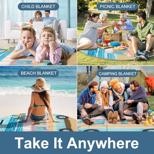 Manta de picnic redonda para playa y parque con diseño de camión de helados 7