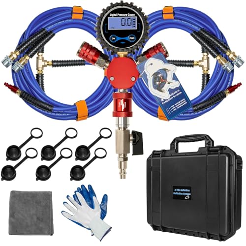FACFUEL 4 Tire Inflation System 155 Wheelbase Rapid High Flow Off Road Tire Deflator Kit with Hard Case Universal 4 Way Tire Inflator Hose Kit for Truck Car Motorcycles Off Road Vehicles