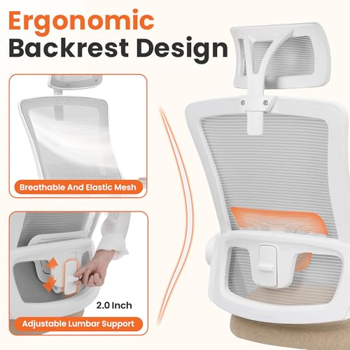 Image of NEO CHAIR Office Desk Chair Gaming Computer High Back Support Mesh Comfy Seat with Adjustable Ergonomic Headrest Lumbar Rolling Flip-up Armrests and Wheels (Beige)