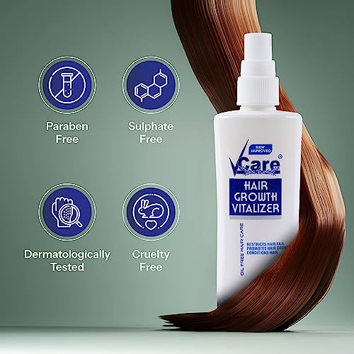 Image of VCare Ayurvedic Hair Growth Tonic and Vitalizer Spray Bottle for Men and Women Reduces Hair Fall for All Hair Type | Control Dandruff, Itching| Moisturizer for Dry Head-100 ml