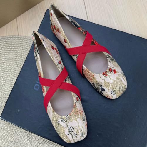 SAILING LU Women's Square Toe Flat Shoes Dressy Ballerina Flats Cross Ankle Strap Shoes Comfortable Walking Loafers2