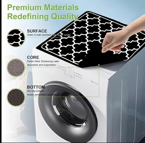 Image of Homecloud Non-Slip Washing Machine Mat - Durable Waterproof Protective Cover for Washer & Dryer, Dust-Resistant Mat Ideal for Laundry Room & Kitchen Appliances (Black)