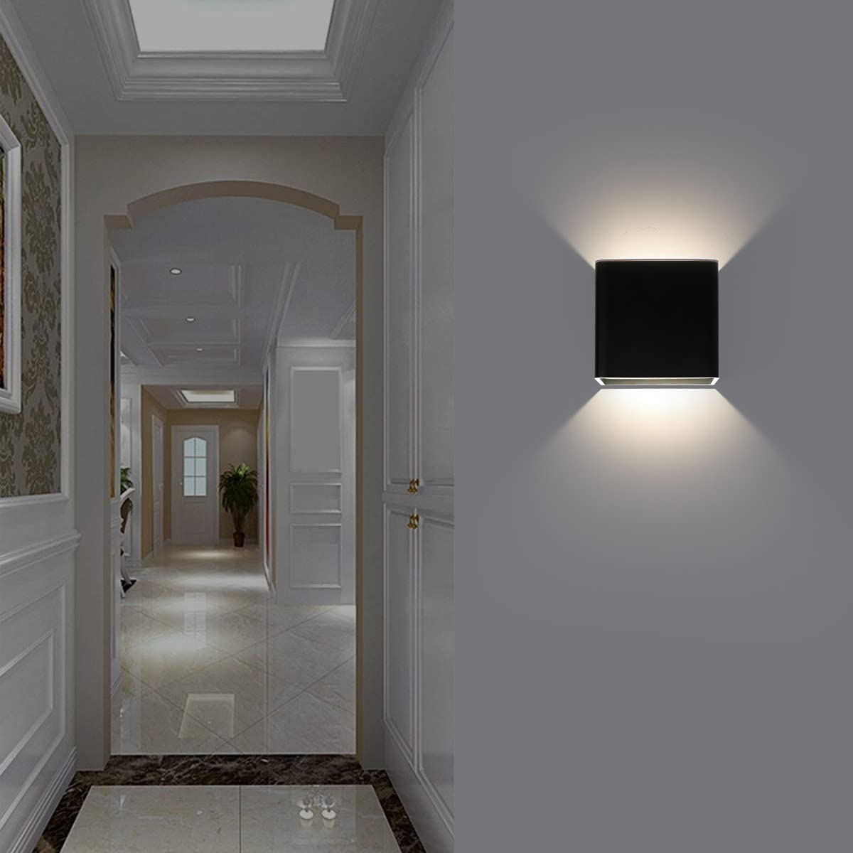 Bedroom Wall Light Modern Rectangular LED Wall Sconce - Black Aluminum  Up/Down Light For Bedroom \u0026 Living Room Wall Mount Bedside Lamp, image size:1200x1200