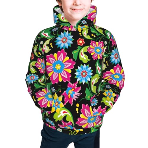 Vector Mexican Otomi Style Bright Kid Hoodies Boys Sweatshirts Girls Pullover with Pocket3
