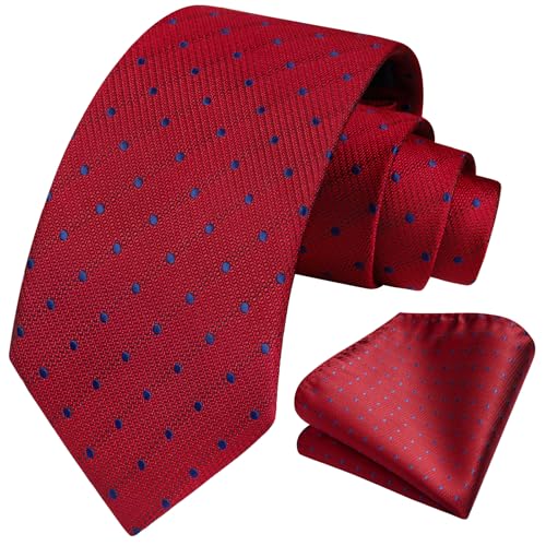 Image of HISDERN Polka Dot Ties for Men Classic Silk Ties and Pocket Square Formal Business Necktie Handkerchief Wedding Party