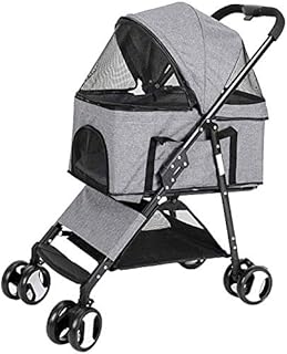 Carrinho de passeio para cães e gatos pequenos e médios Premium cinza 4 rodas para cães/gatos/animais de estimação Carrinho de viagem dobrável Carrinho de viagem fácil de dobrar com uma mão Cesta destacável 9287G6K6D