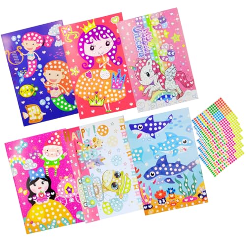 Image of PLUSPOINT Dot Sticker Art Kit for Kids, 6 Cartoon Cardboard Boards & 6 Color Sticker Sheets, DIY Mosaic Sticker Craft Activity Set, Fine Motor Skills Learning Toy, Birthday Gift for Kids Age 3+ Years