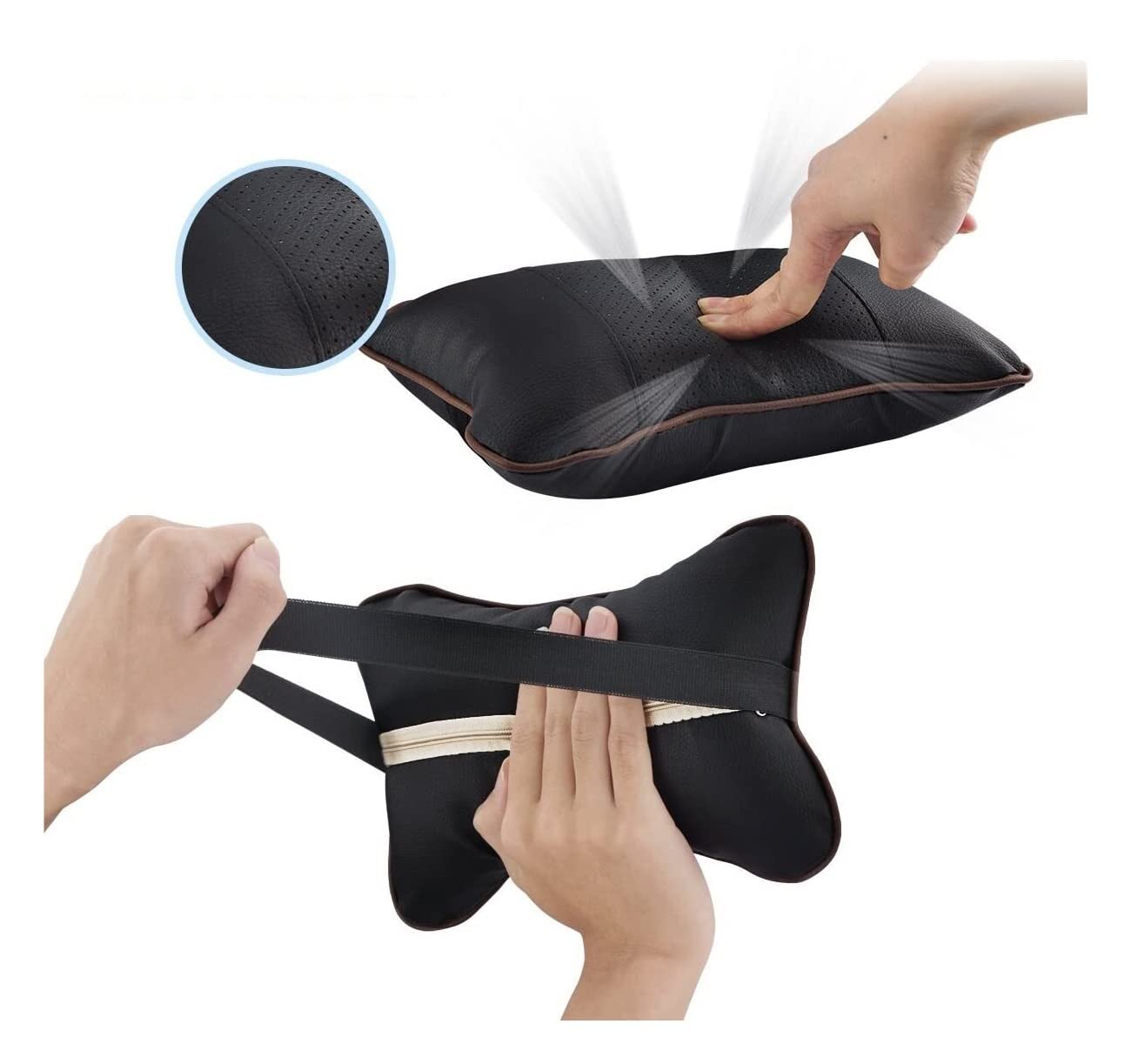 1 Pieza de Almohadas para el Cuello del Coche Protector de Soporte para la Cabeza de Cuero de la PU Negro/Rojo Cojín del Respaldo del reposacabezas Universal Apto para Todos los vehículos (
