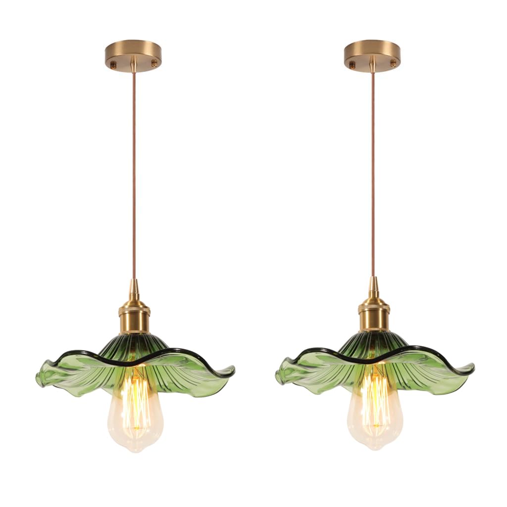 Set di 2 sospensioni in vetro industriale vintage lampada a sospensione E27 lampadario con paralume a forma di loto altezza regolabile plafoniere per cucina, sala da pranzo, camera da letto