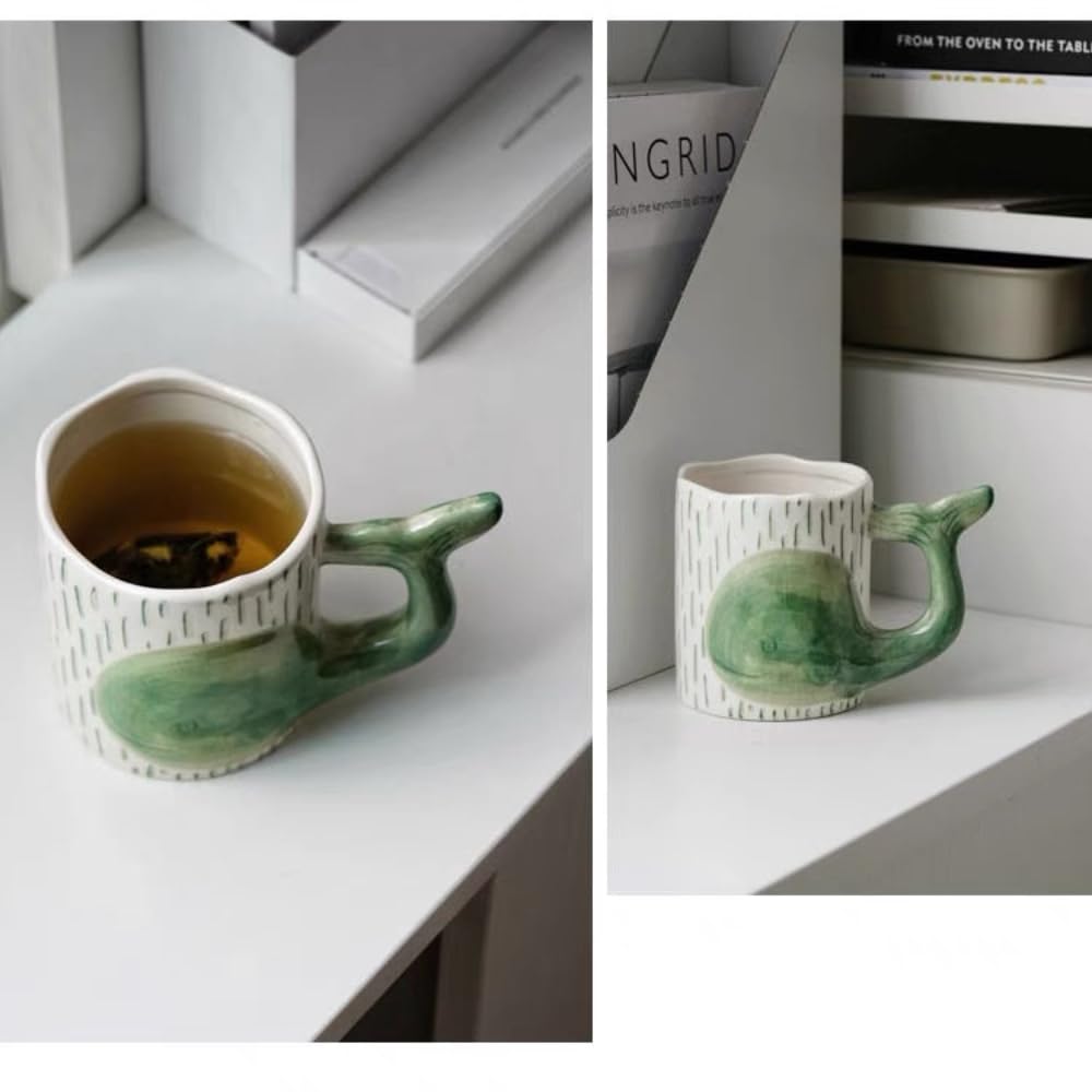 Keramiktasse mit niedlichem Walmotiv, handbemalt, Unterglasur, für Paare, personalisierbar, für Frühstück, Haferflocken, Milch, Wasserbecher