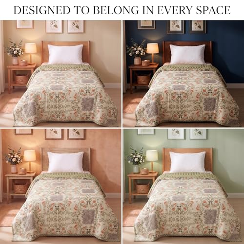 Image of HOMEKART Premium 100% Cotton Dohar for Single Bed | Reversible AC Blanket | Lightweight All Season Comforter | Soft & Breathable Summer Quilt for Adults | 150 GSM | 88 x 58Inches (Vintage Peach Vine)