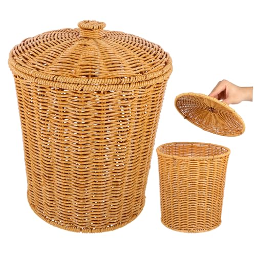 ADOCARN Cesta de Lavandería Tejida con Tapa Contenedor Resistente de Almacenamiento para Ropa Toallas y Juguetes Organizador Multifunción para Dormitorio y Baño Cesta Blanca PP