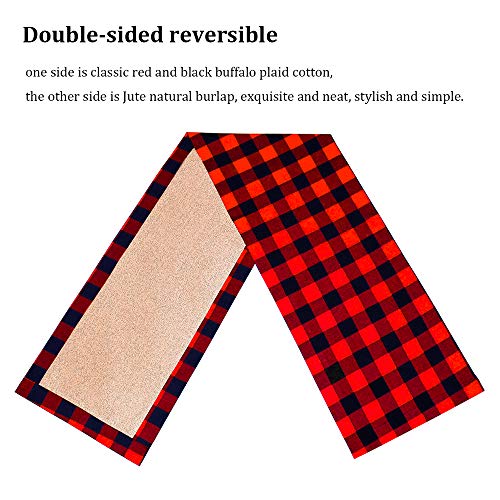 Senneny Buffalo Plaid Table Runner, Reversible Burlap & Cotton Table Runner, Farmhouse Buffalo Check Table Runner For Christmas Holiday Birthday Party Table Home Decoration #TOP2