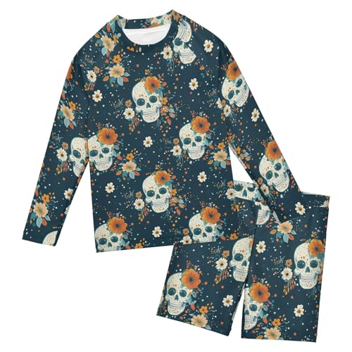 Skull Flower Baby Boys' Toddler Long Sleeved Rashguard Swim Bathing Suit Set B0404434