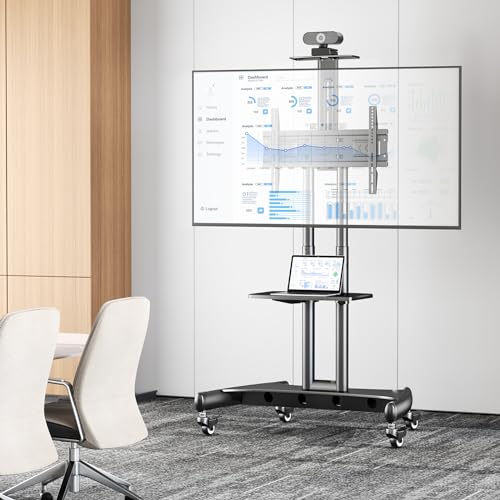 Perlesmith PSTVMC05 Rolling/Mobile Tv Cart With Wheels For 32-82 Inch Lcd Led 4K Flat Screen Tvs - Tv Floor Stand thumb #1