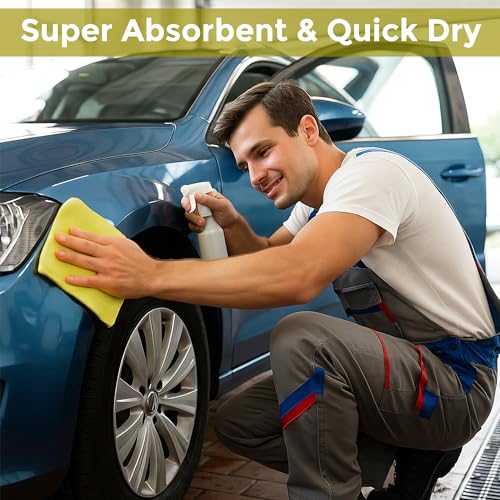 Image of Microfiber Cloth | 360 GSM Thick Lint & Streak-Free Multipurpose Cloths - Automotive Microfibre Towels for Car Bike Cleaning Polishing Washing & Detailing |(40 x 40 cm, Yellow)|Pack of 4